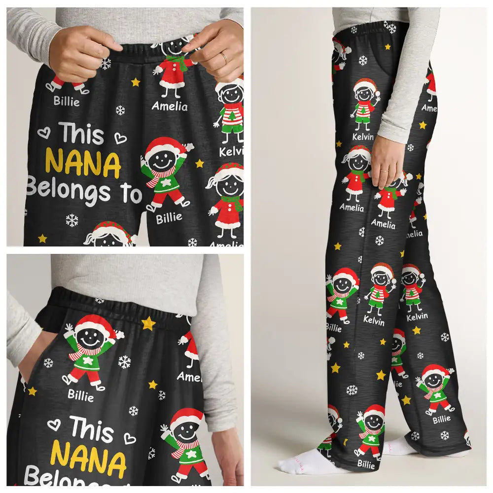 This Grandpa Grandma Belongs To Christmas Kid Stick Figures - Personalized Pajama Pants