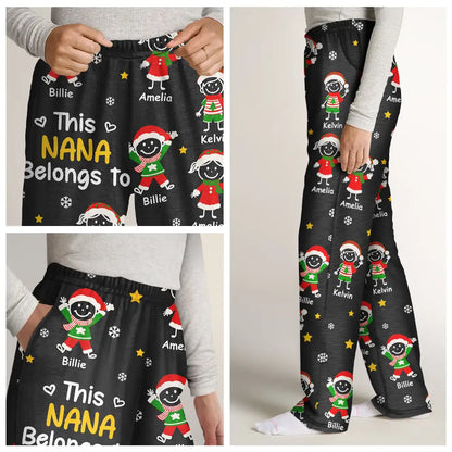 This Grandpa Grandma Belongs To Christmas Kid Stick Figures - Personalized Pajama Pants