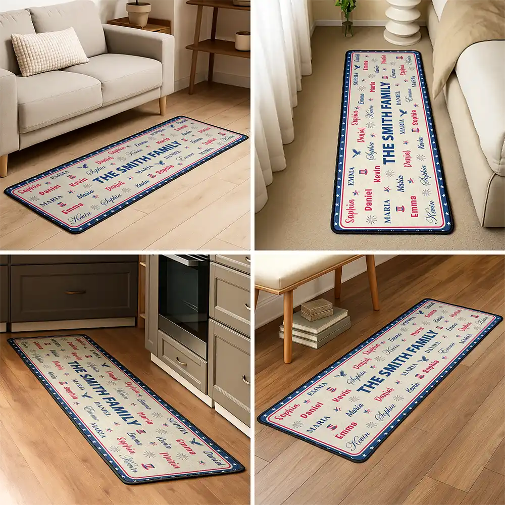 Stars & Stripes Family Name Christmas - Personalized Runner Rug