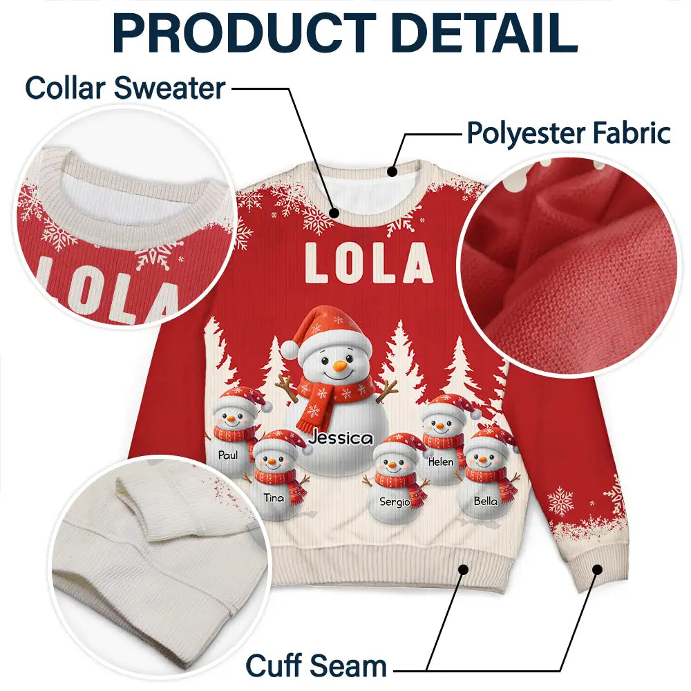 Grandma Grandkids Snowman 3D Effect - Personalized Unisex Ugly Sweater