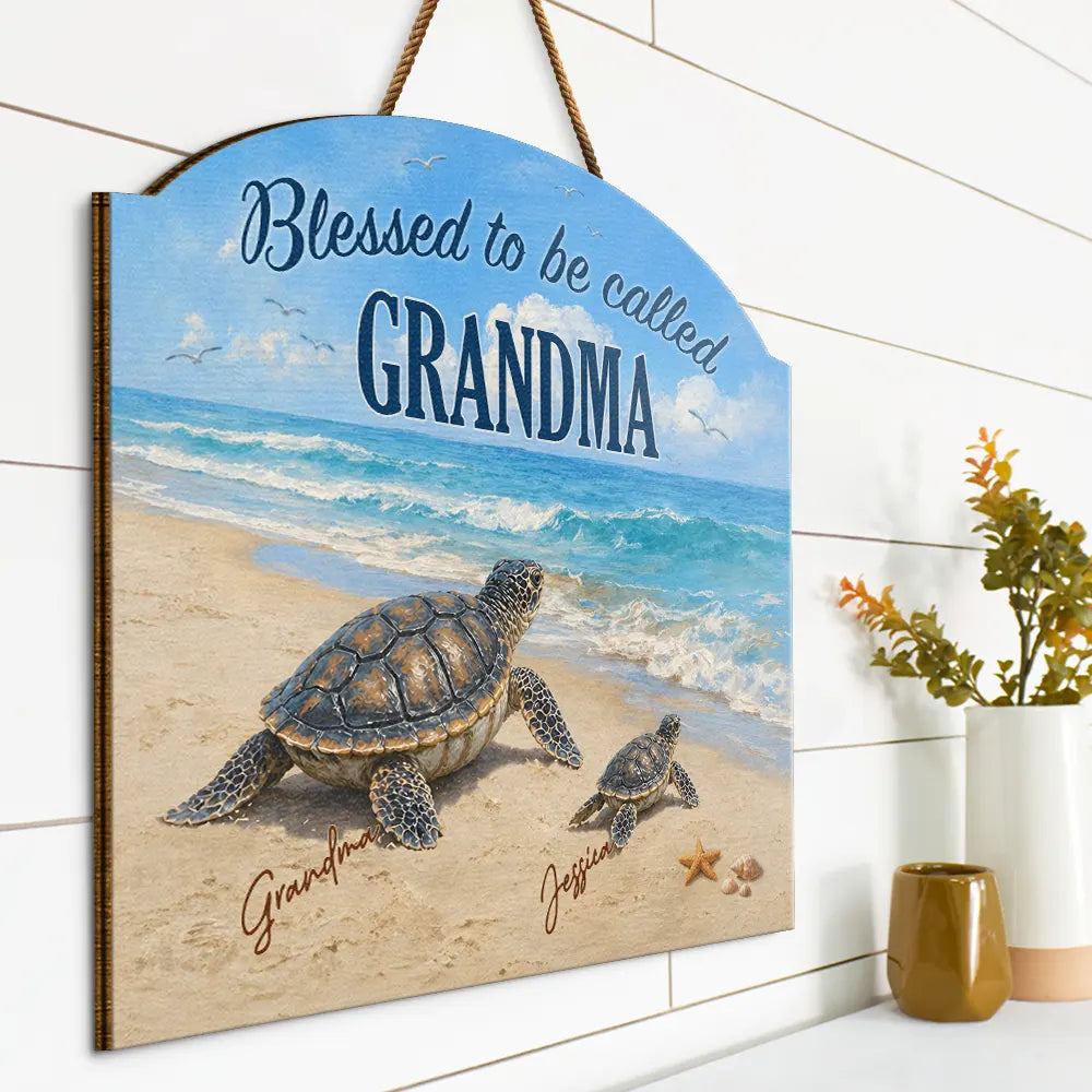 Turtles Blessed To Be Called Grandma - Personalized Custom Shaped Wood Sign