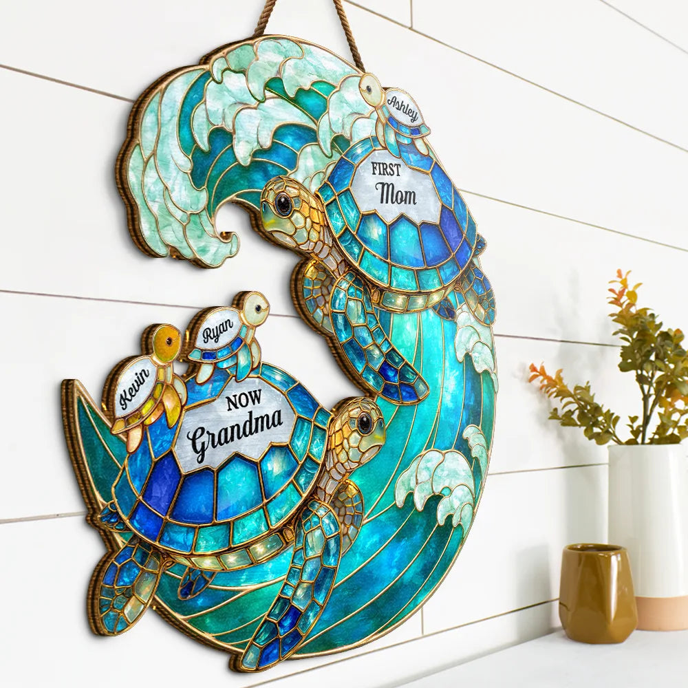 First Mom Now Grandma Turtle - Personalized Custom Shaped Wood Sign