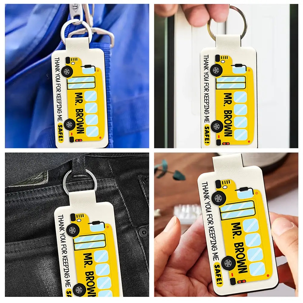 Thank You Bus Driver For The Sweet Ride - Personalized Custom Shaped Leather Keychain