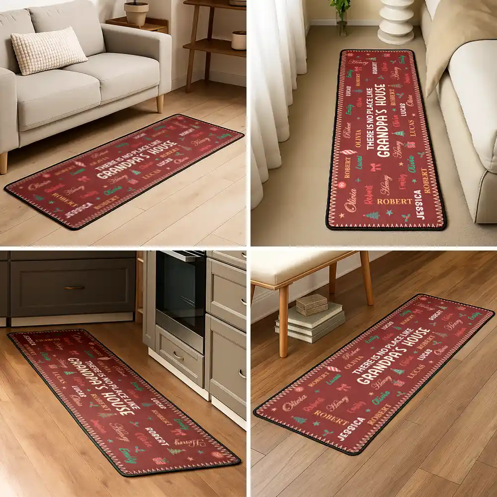Christmas Home Decor Gift For Grandparents - Personalized Kids Names Holiday Runner Rug