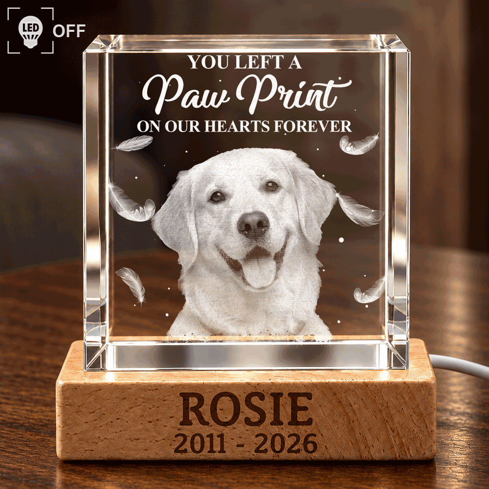 Pet Memorial Gift For Dog Lovers - Personalized Custom Photo Your Light Will Always Shine Crystal Cube Lamp