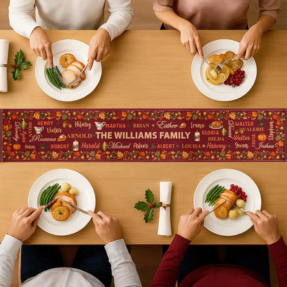 Thanksgiving Table Decor For Family Gathering - Personalized Fall Foliage Family Names Table Runner