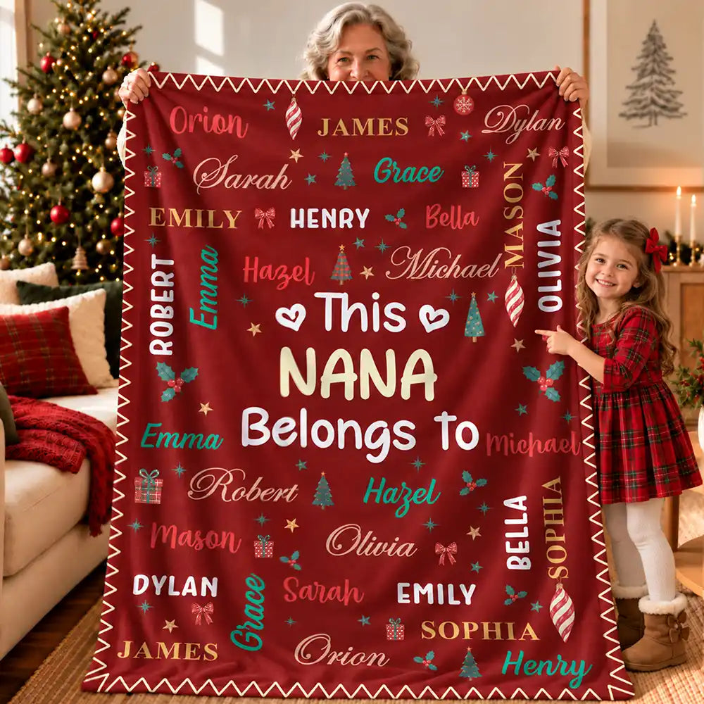 Christmas Gift For Grandma Nana - Personalized Kids Names Fleece Blanket, Sherpa Blanket