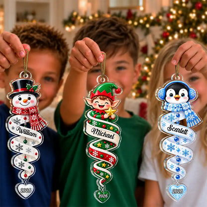 Christmas Gift For Kids Family Friends - Personalized Name & Character Santa Snowman Reindeer Spiral Acrylic Ornament