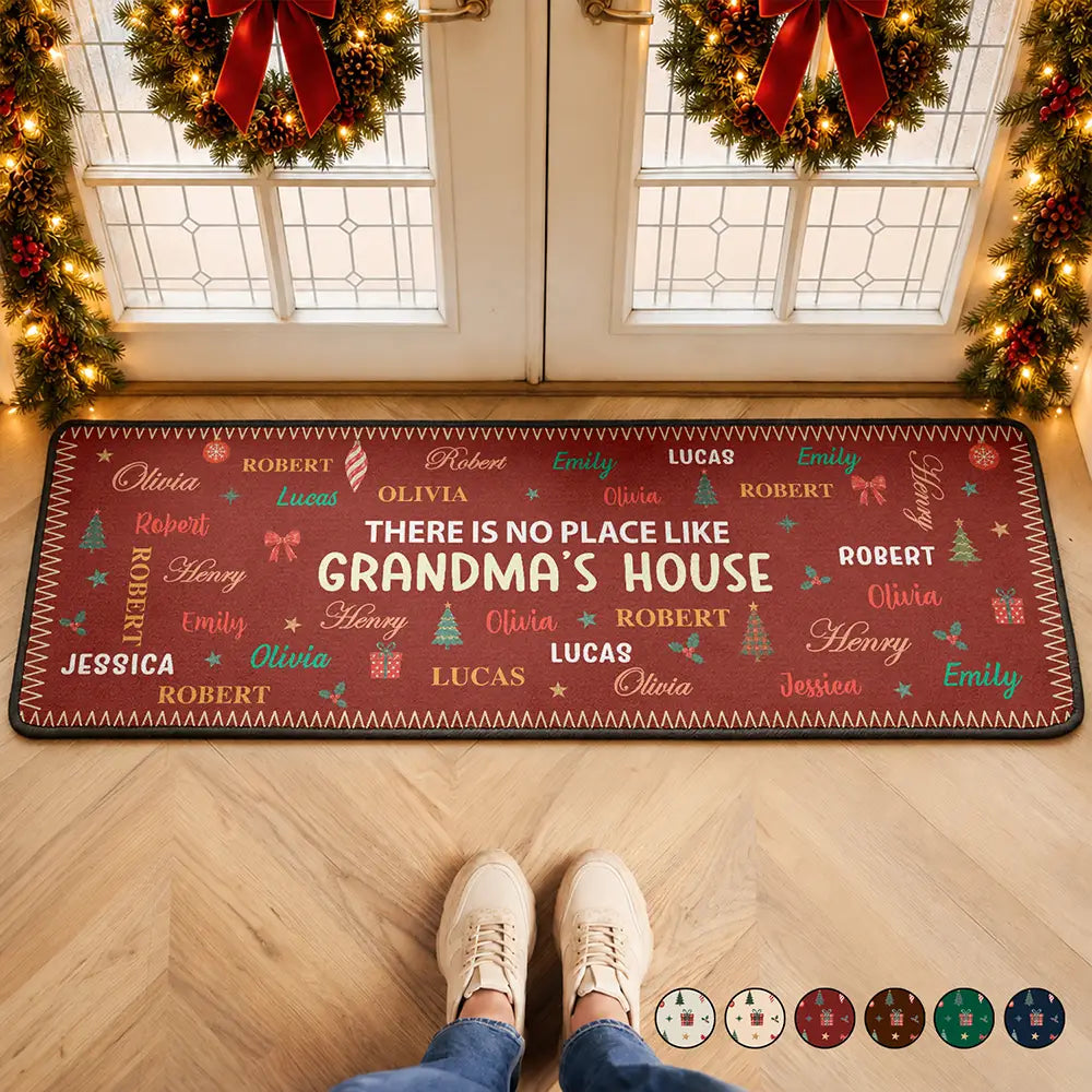 Christmas Home Decor Gift For Grandparents - Personalized Kids Names Holiday Runner Rug