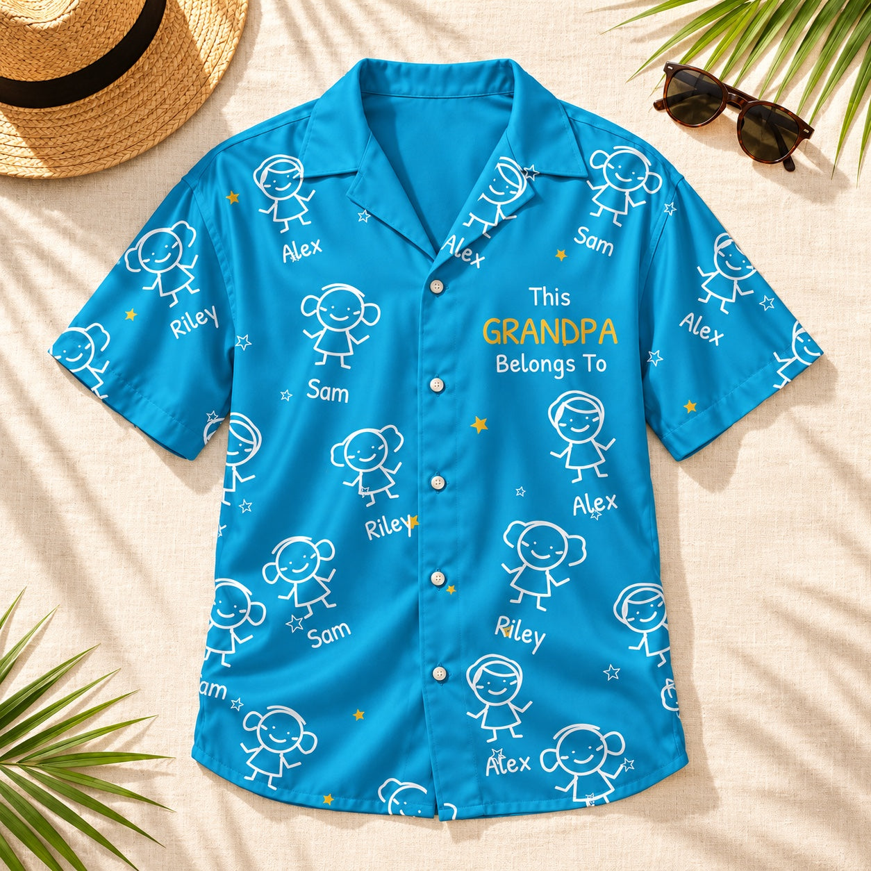 Blue personalized Grandpa shirt — holiday styling illustration