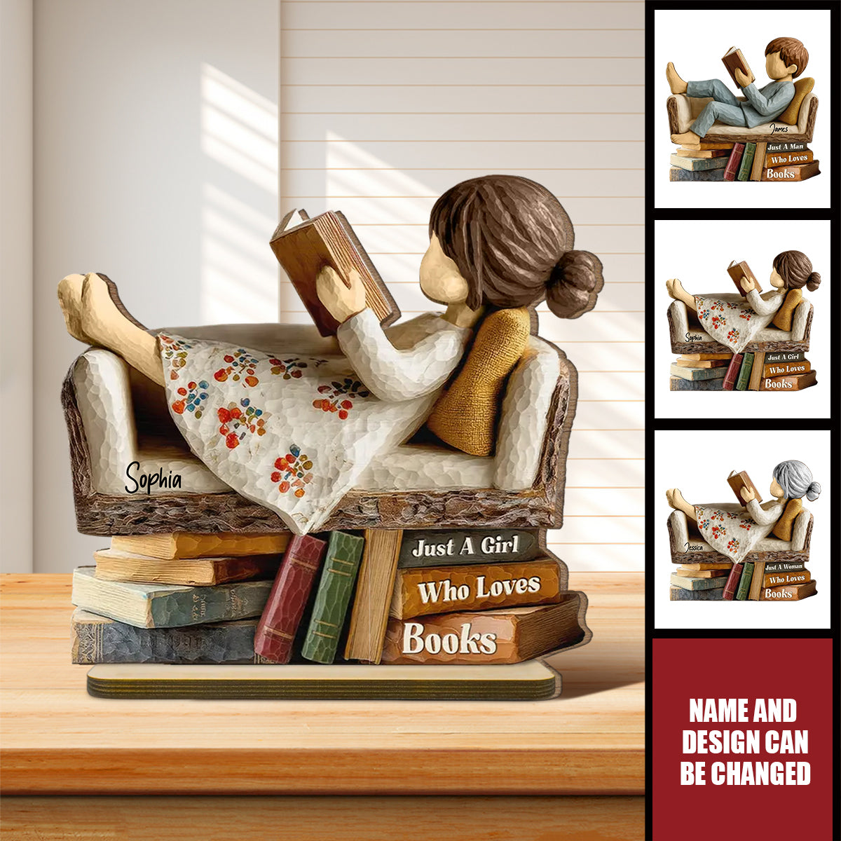 Book Lover - Personalized Standing Wooden Plaque